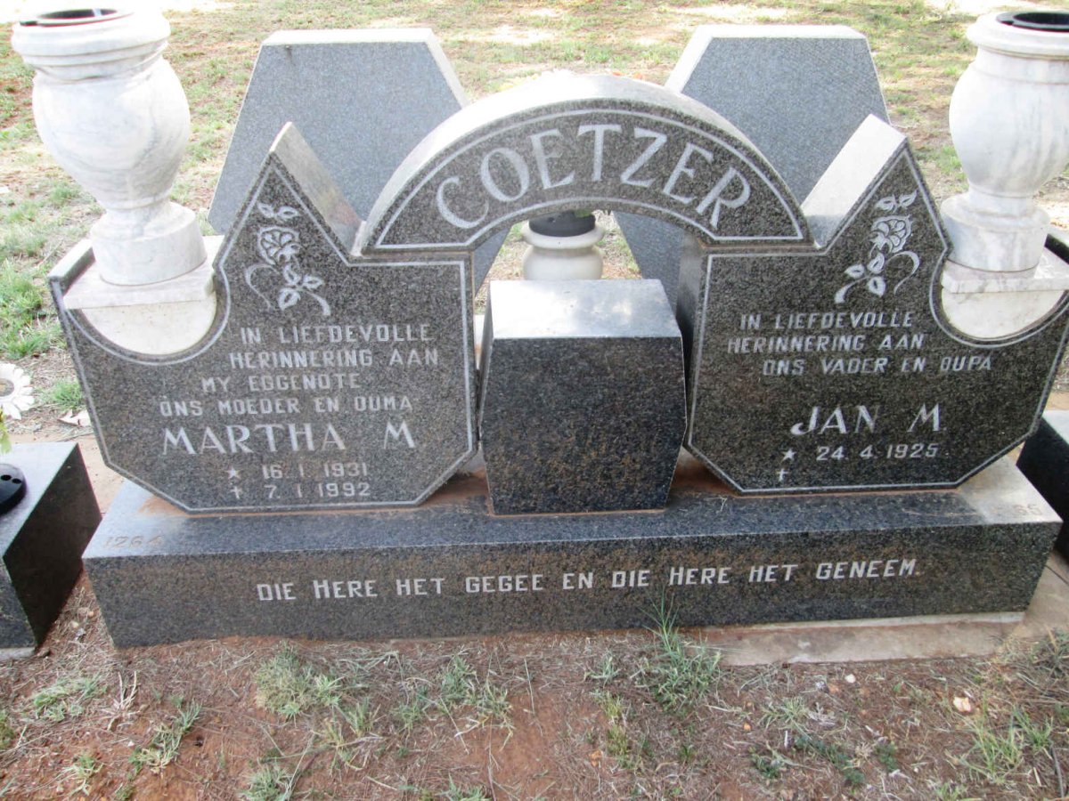 COETZER Jan M. 1925- &amp; Martha M. 1931-1992