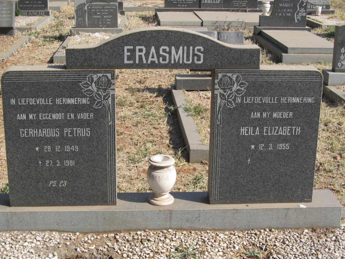 ERASMUS Gerhardus Petrus 1949-1981 &amp; Heila Elizabeth 1955-