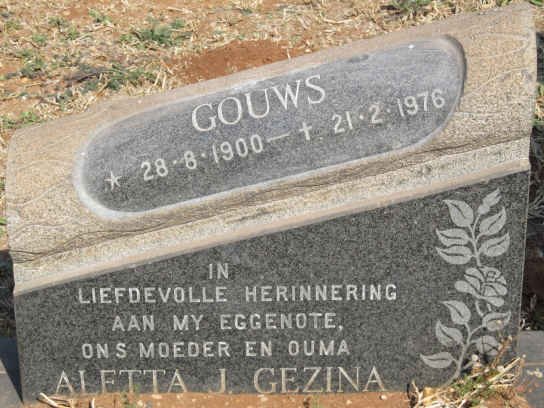 GOUWS Aletta J. Gezina 1900-1976