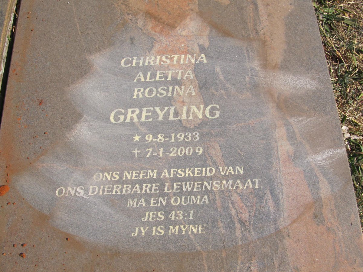 GREYLING Christina Aletta Rosina 1933-2009 :: GREYLING Christo Pierre 1970-1998