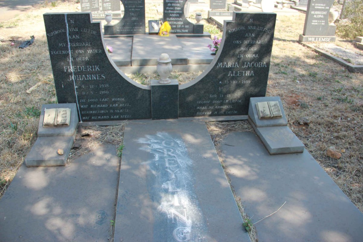 GREYLING Frederik Johannes 1938-1980 &amp; Maria Jacoba 1939-