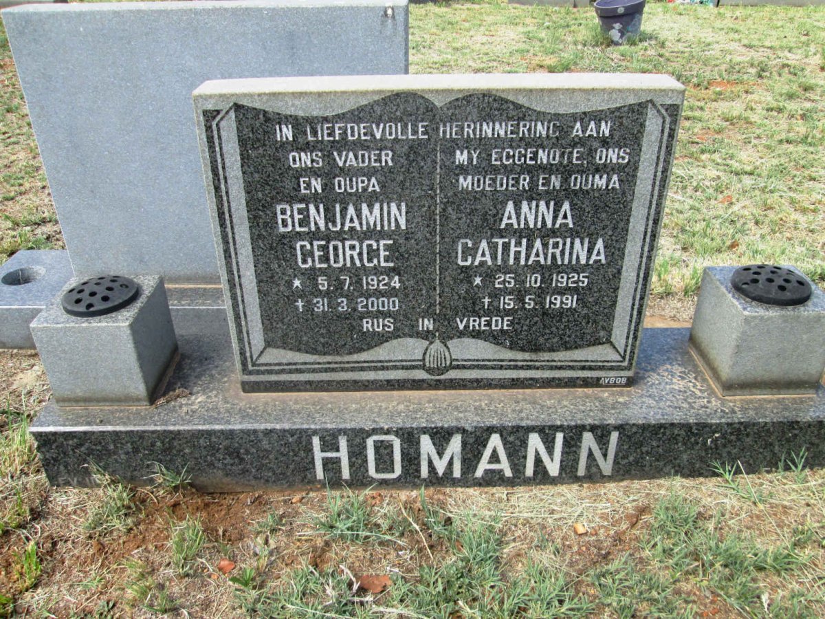 HOMANN Benjamin George 1924-2000 &amp; Anna Catharina 1925-1991
