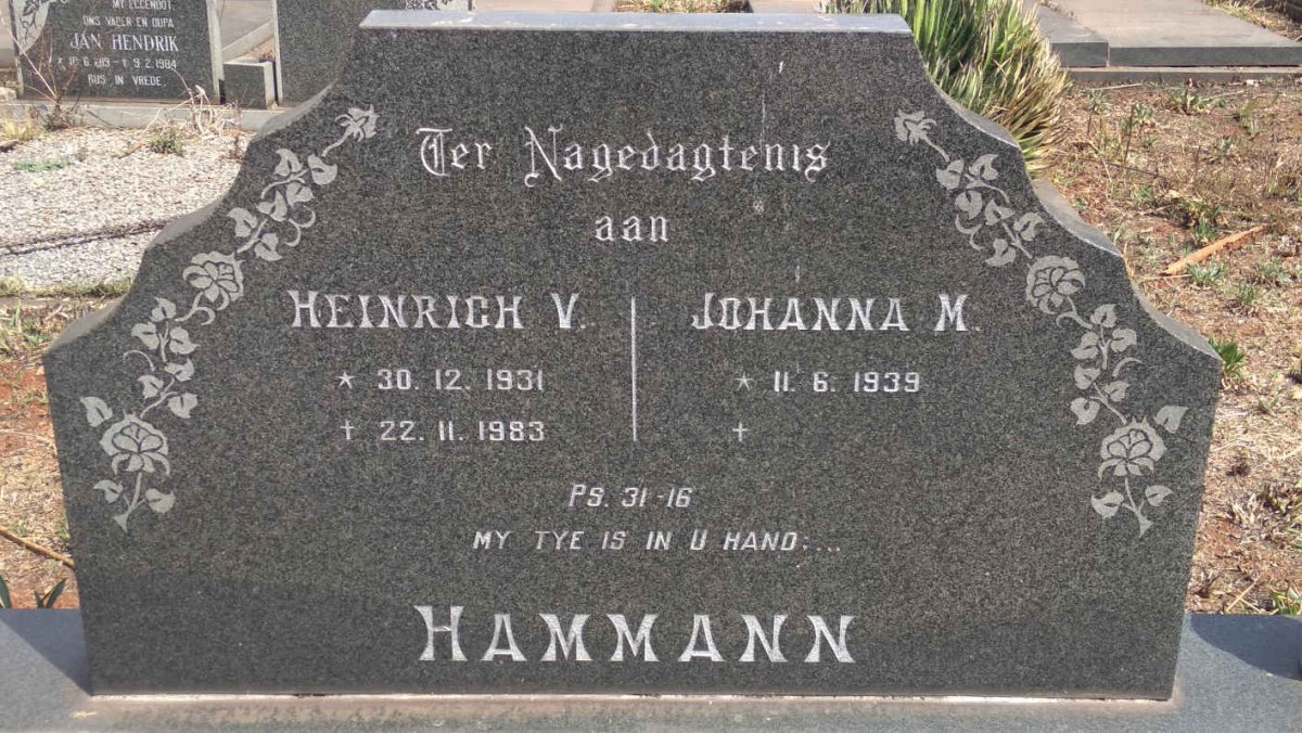 HAMMANN Heinrich V. 1931-1983 &amp; Johanna M. 1939-