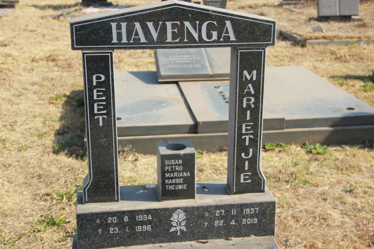 HAVENGA Peet 1934-1996 &amp; Marietjie 1937-2013