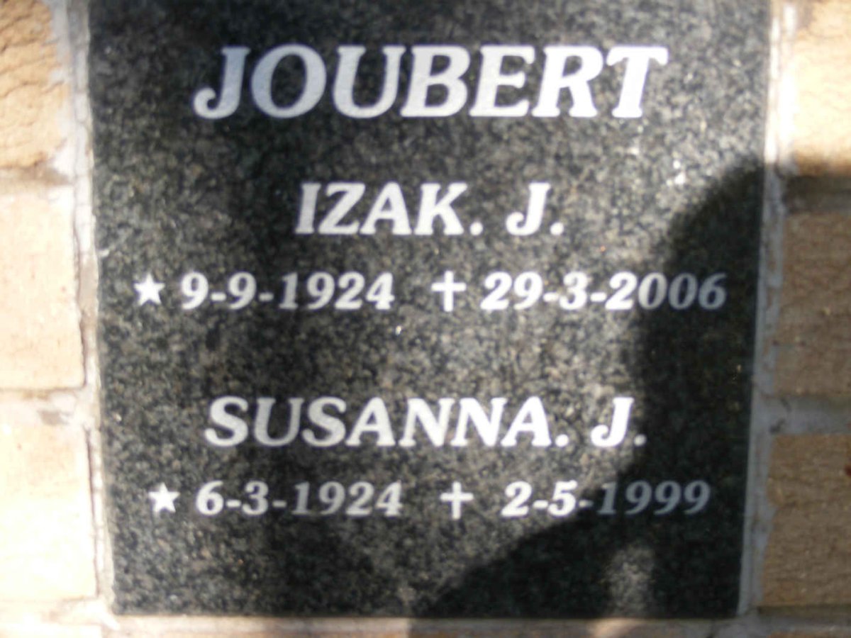 JOUBERT Izak J. 1924-2006 &amp; Susanna J. 1924-1999