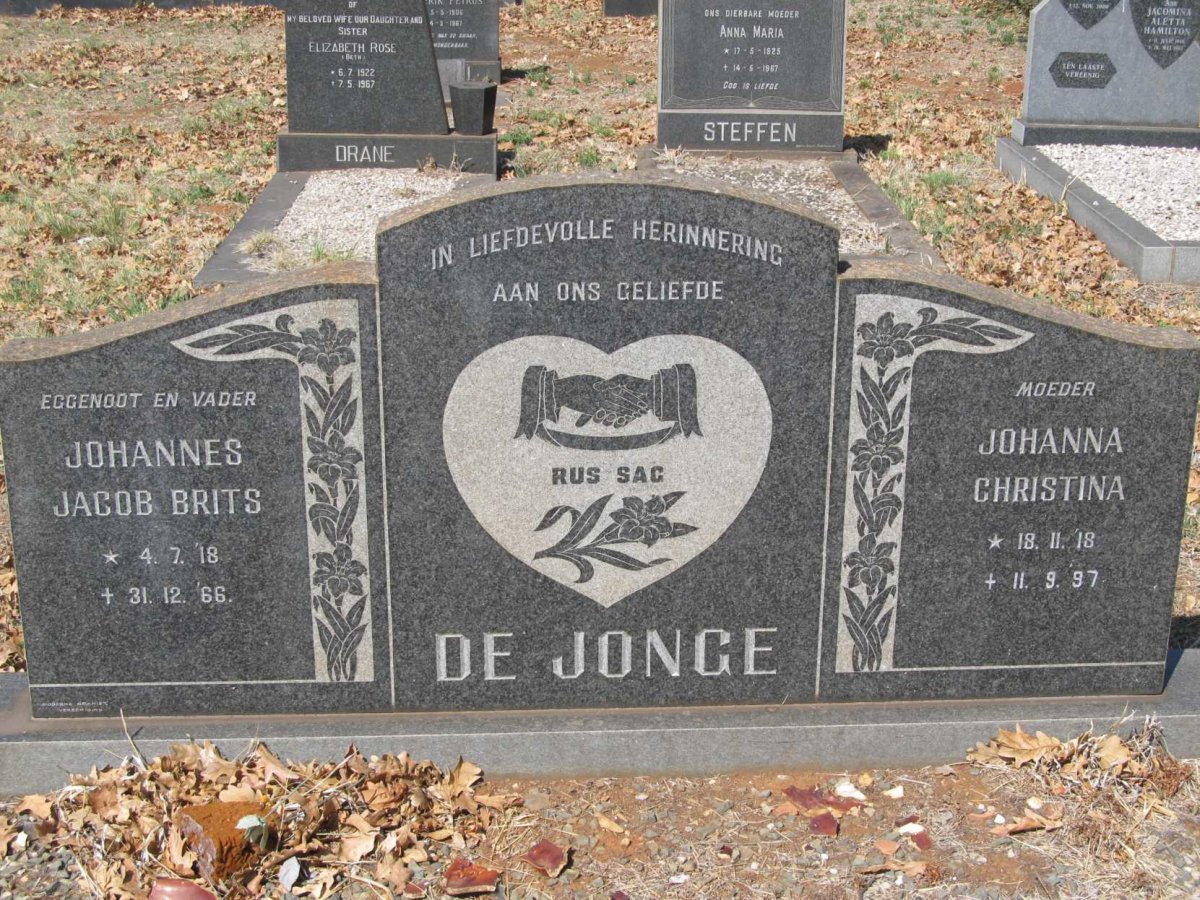 JONGE Johannes Jacob Brits, de 1918-1966 &amp; Johanna Christina 1918-1997