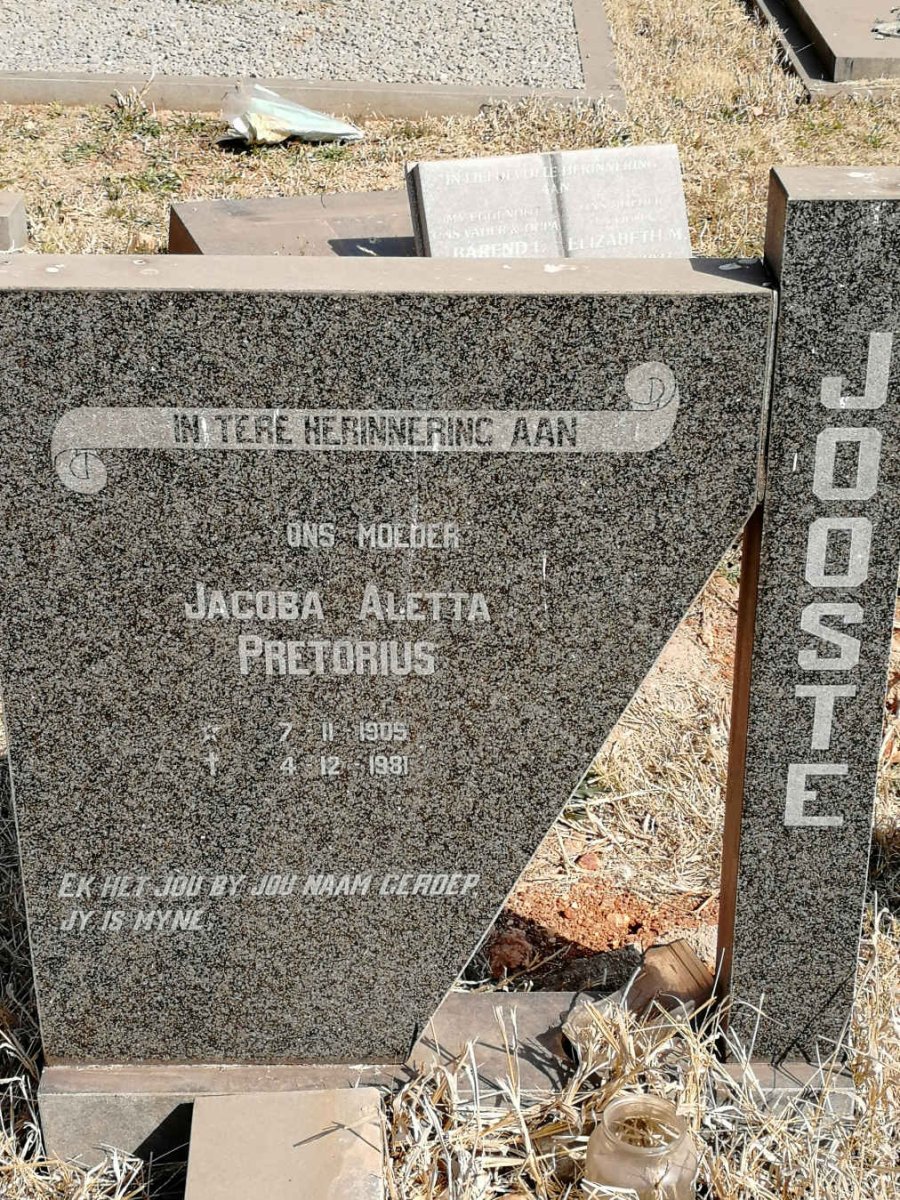 JOOSTE Jacoba Aletta, PRETORIUS 1905-1981