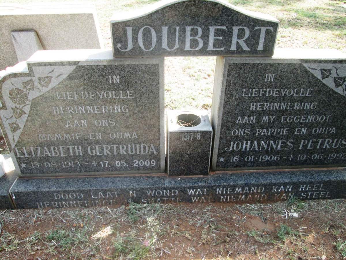JOUBERT Johannes Petrus 1906-1992 &amp; Elizabeth Gertruida 1913-2009