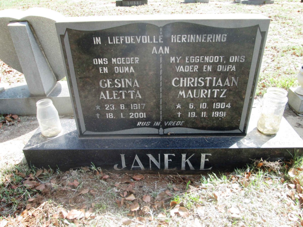 JANEKE Christiaan Mauritz 1904-1991 &amp; Gesina Aletta 1917-2001