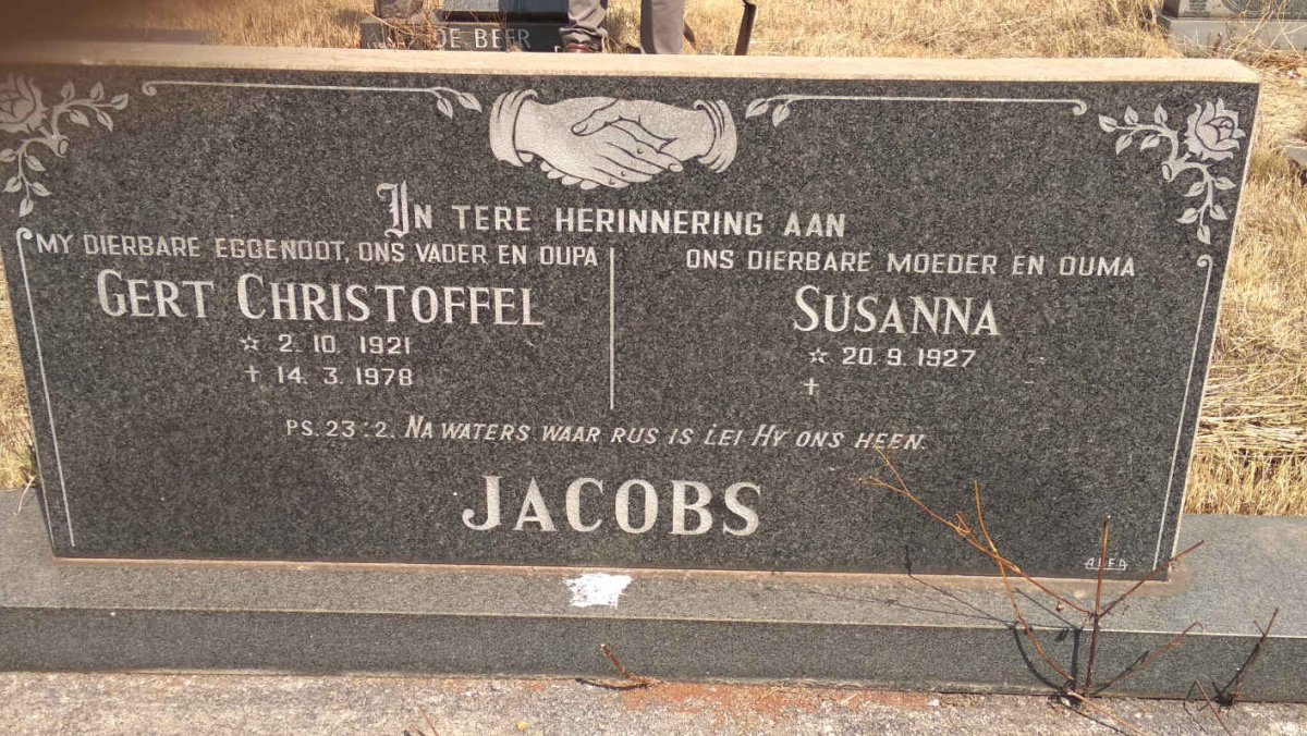 JACOBS Gert Christoffel 1921-1978 &amp; Susanna 1927-