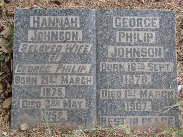 JOHNSON George Philip 1878-1967 &amp; Hannah 1875-1952