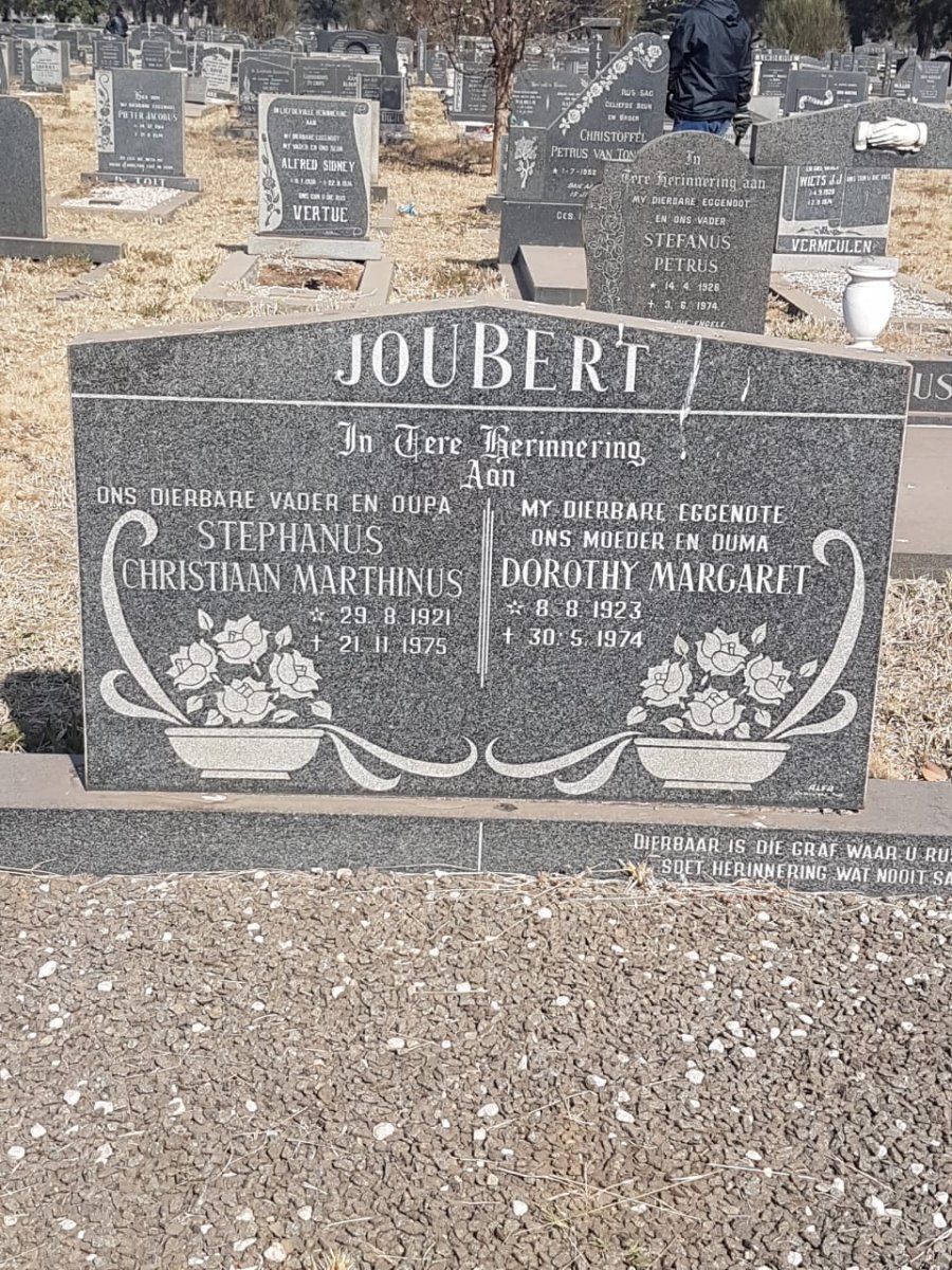JOUBERT Stephanus Christiaan Marthinus 1921-1975 &amp; Dorothy Margaret 1923-1974