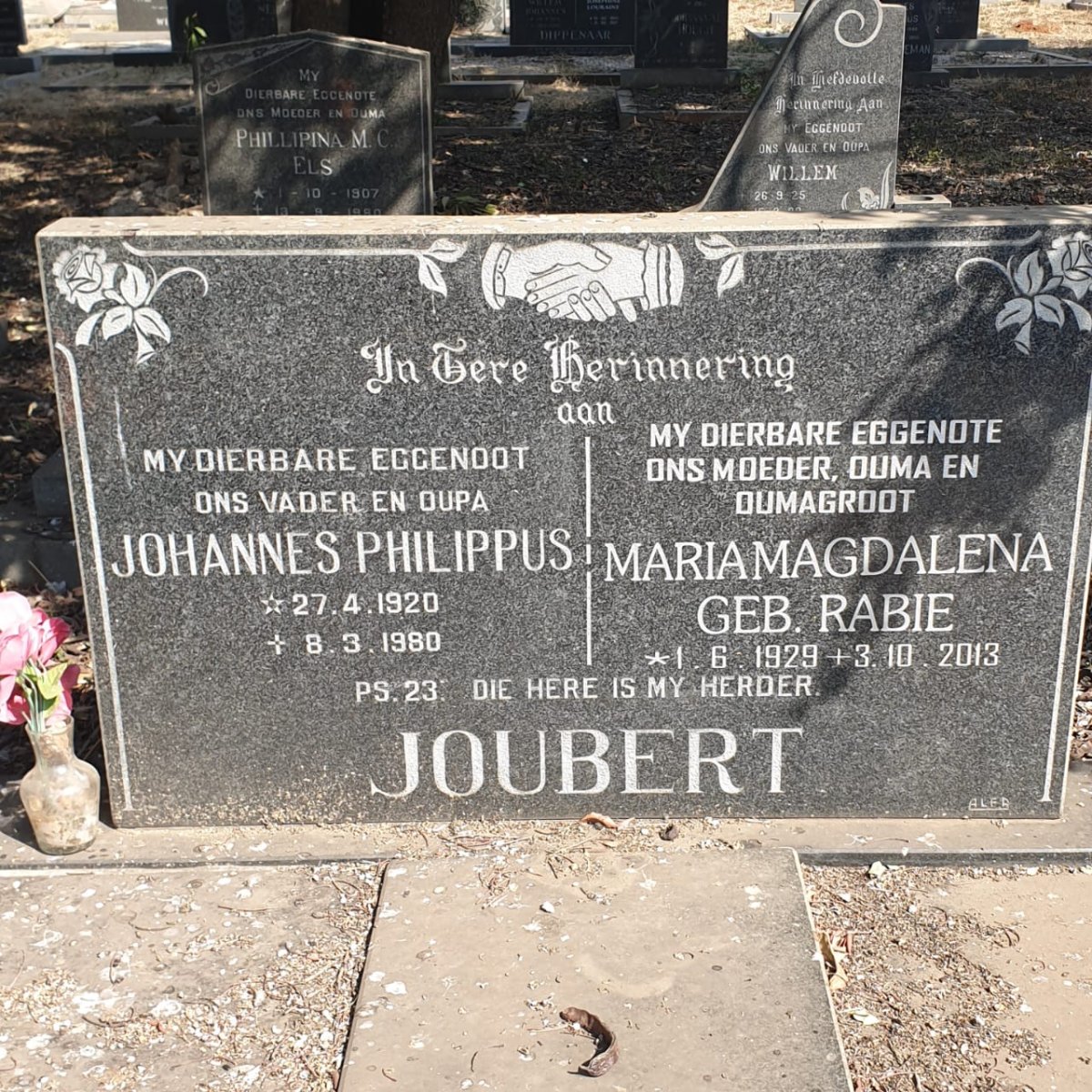 JOUBERT Johannes Philippus 1920-1980 &amp; Maria Magdalena RABIE 1929-2013