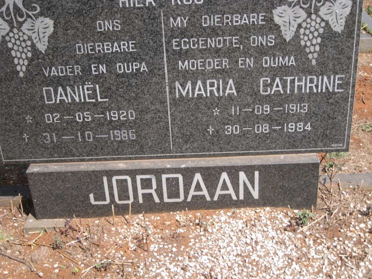 JORDAAN Daniel 1920-1986 &amp; Maria Cathrine 1913-1984
