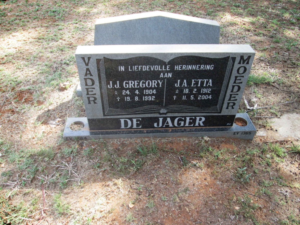 JAGER J.J. Gregory, de 1904-1992 &amp; J.A. Etta 1912-2004