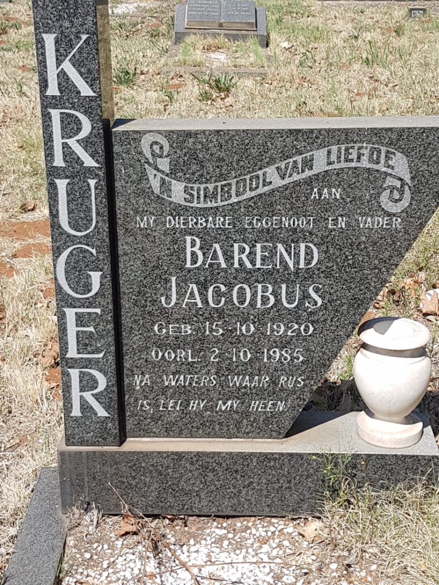 KRUGER Barend Jacobus 1920-1985
