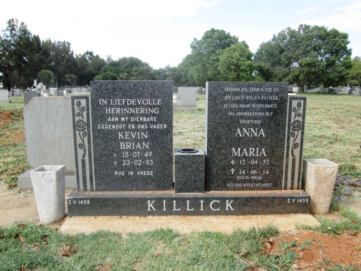 KILLICK Kevin Brian 1949-1993 &amp; Anna Maria 1952-2014