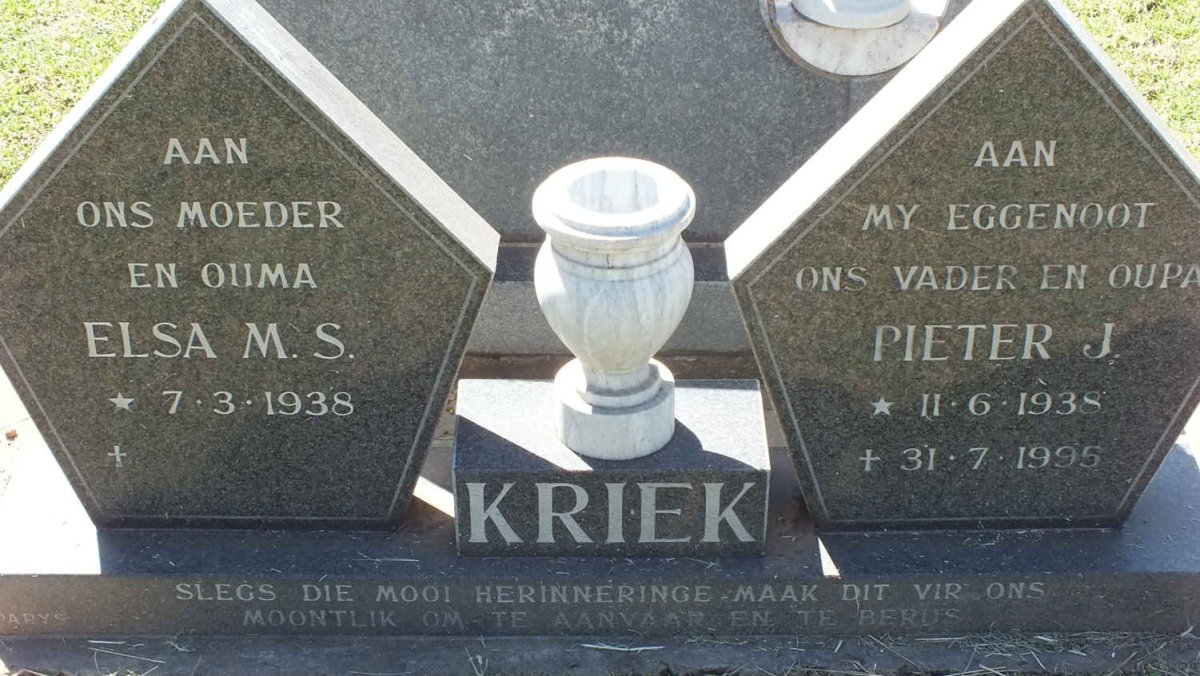 KRIEK Pieter J. 1938-1995 &amp; Elsa M.S. 1938-