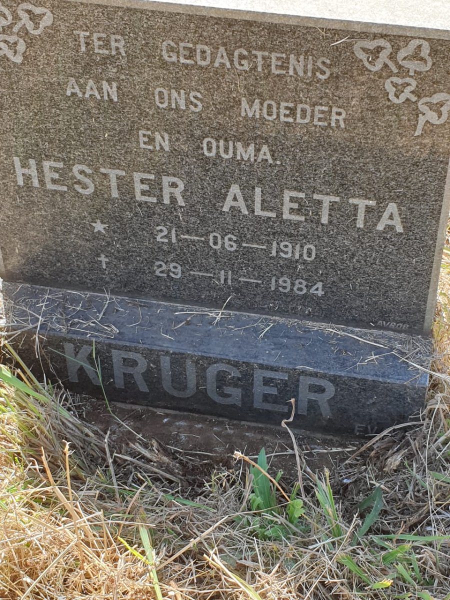KRUGER Hester Aletta 1910-1984
