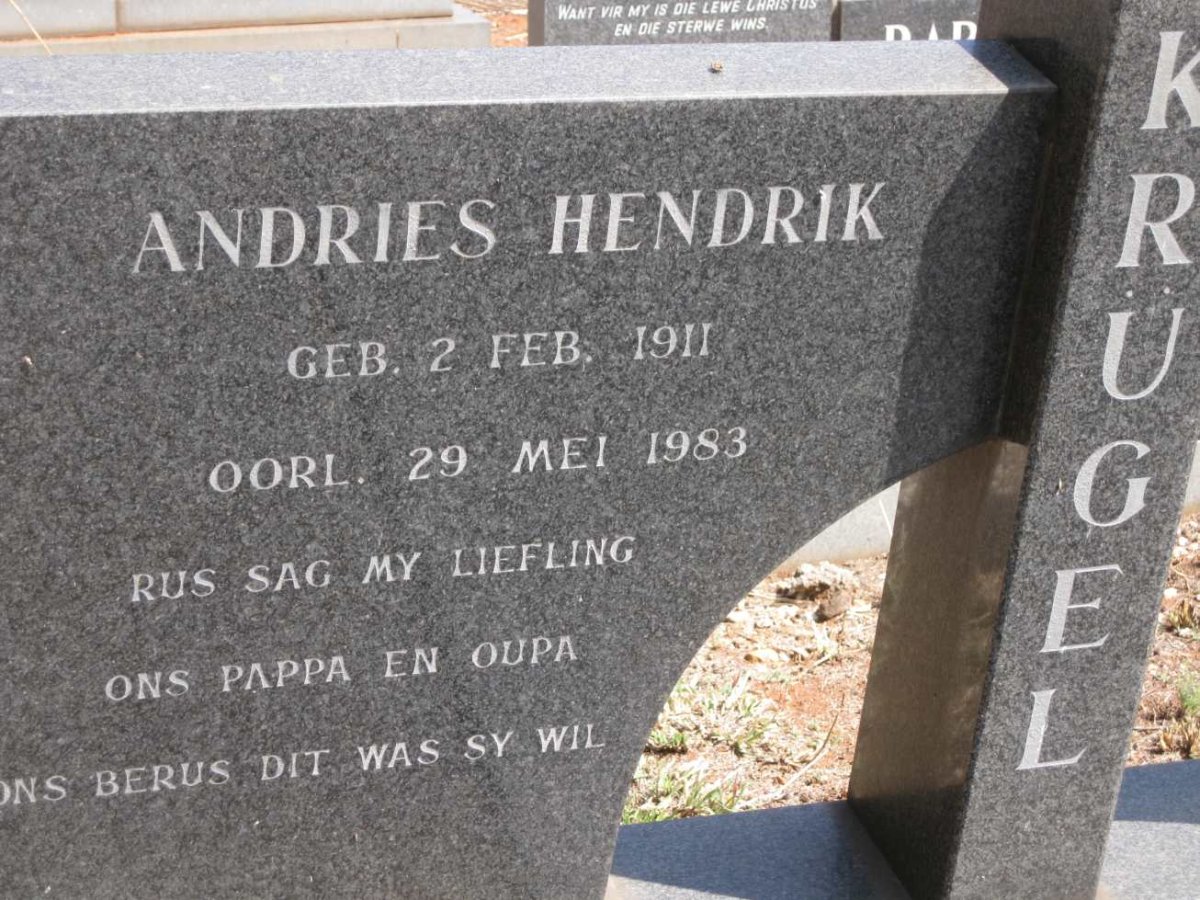 KRUGEL Andries Hendrik 1911-1983 &amp; Anna Delina KOTZE 1916-2005