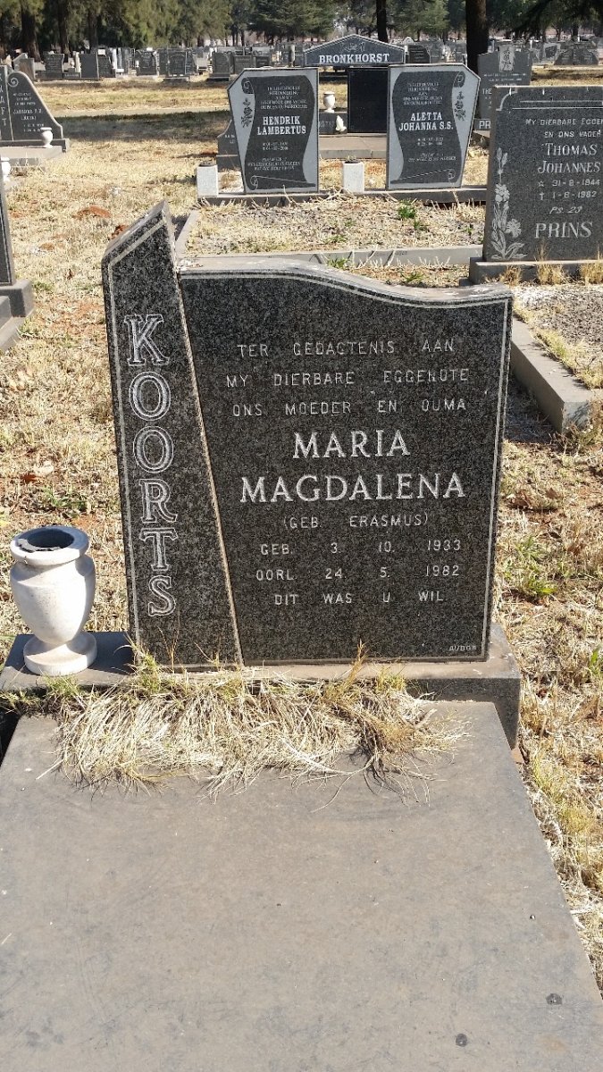 KOORTS Maria Magdalena nee ERASMUS 1933-1982