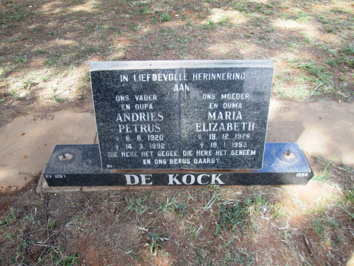 KOCK Andries Petrus, de 1920-1992 &amp; Maria Elizabeth 1926-1993