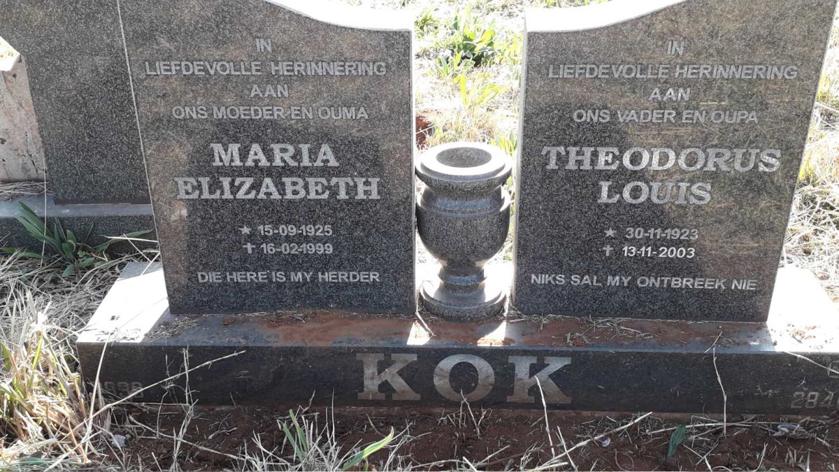 KOK Theodorus Louis 1923-2003 & Maria Elizabeth 1925-1999