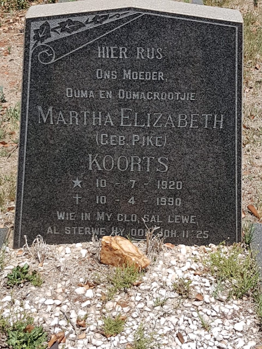KOORTS Martha Elizabeth nee PIKE 1920-1990