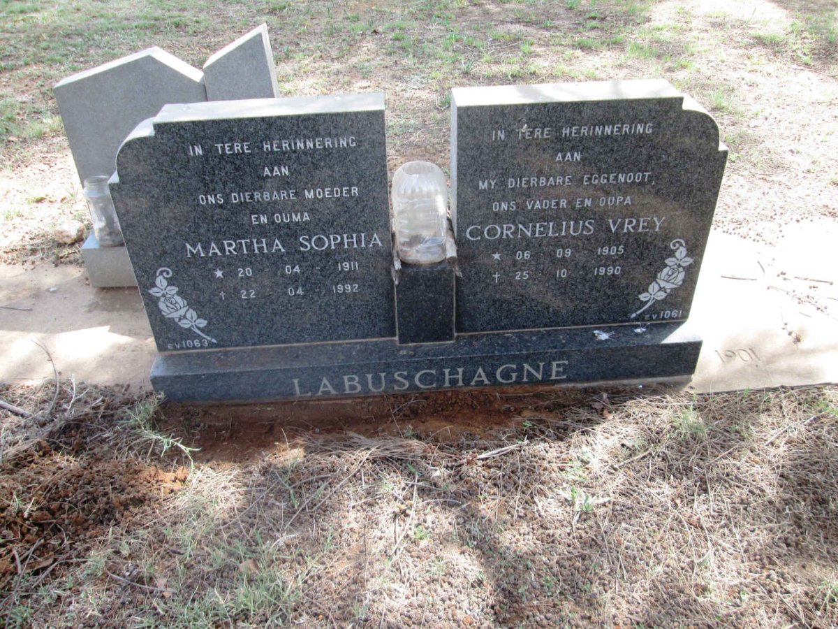 LABUSCHAGNE Cornelius Vrey 1905-1990 &amp; Martha Sophia 1911-1992