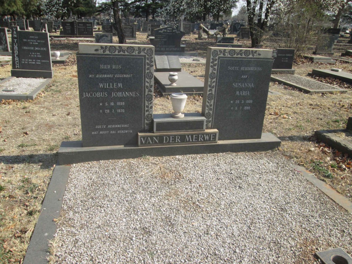 MERWE Willem Jacobus Johannes, van der 1899-1970 &amp; Susanna Maria 1909-1990