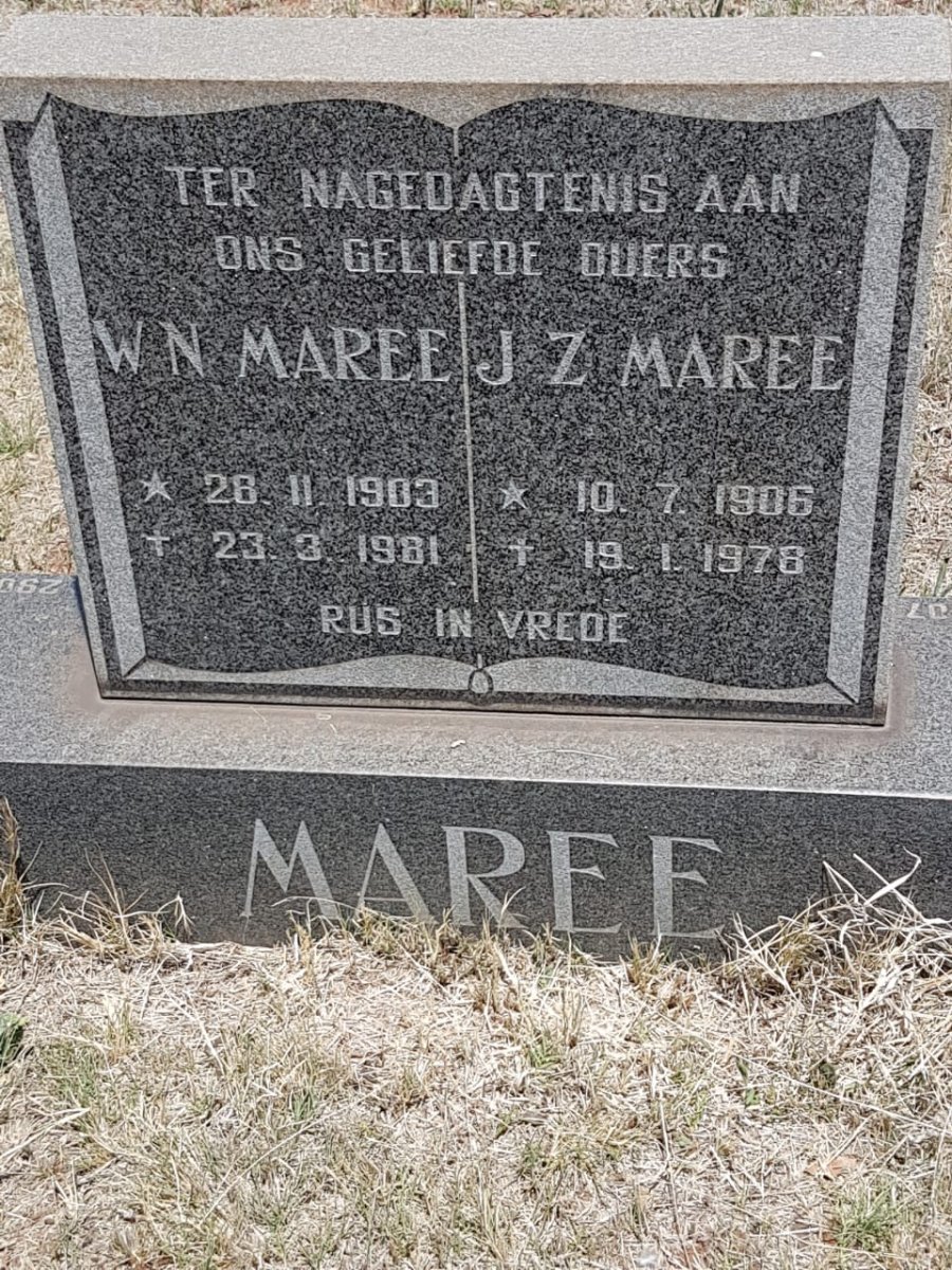 MAREE W.N. 1903-1981 &amp; J.Z. 1906-1978