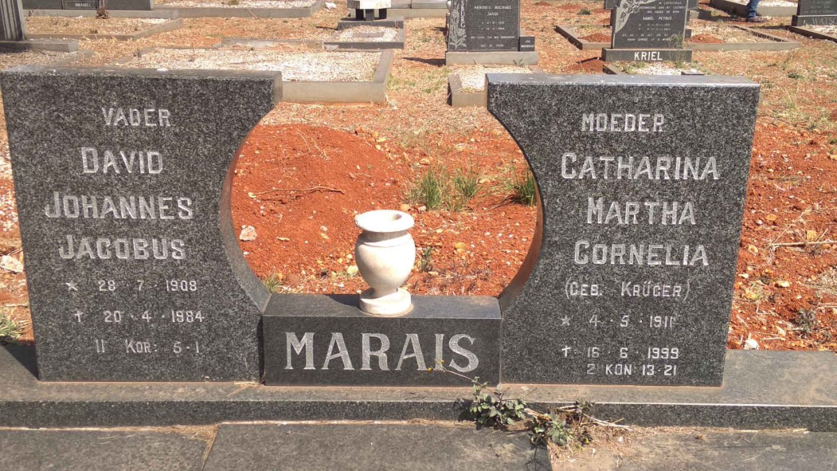 MARAIS David Johannes Jacobus 1908-1984 &amp; Catharina Martha Cornelia KRUGER 1911-1999