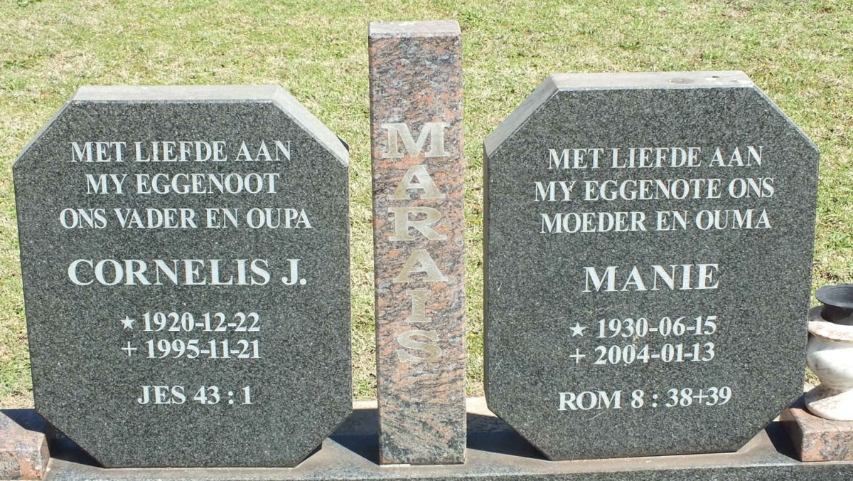 MARAIS Cornelis J. 1920-1995 &amp; Manie 1930-2004