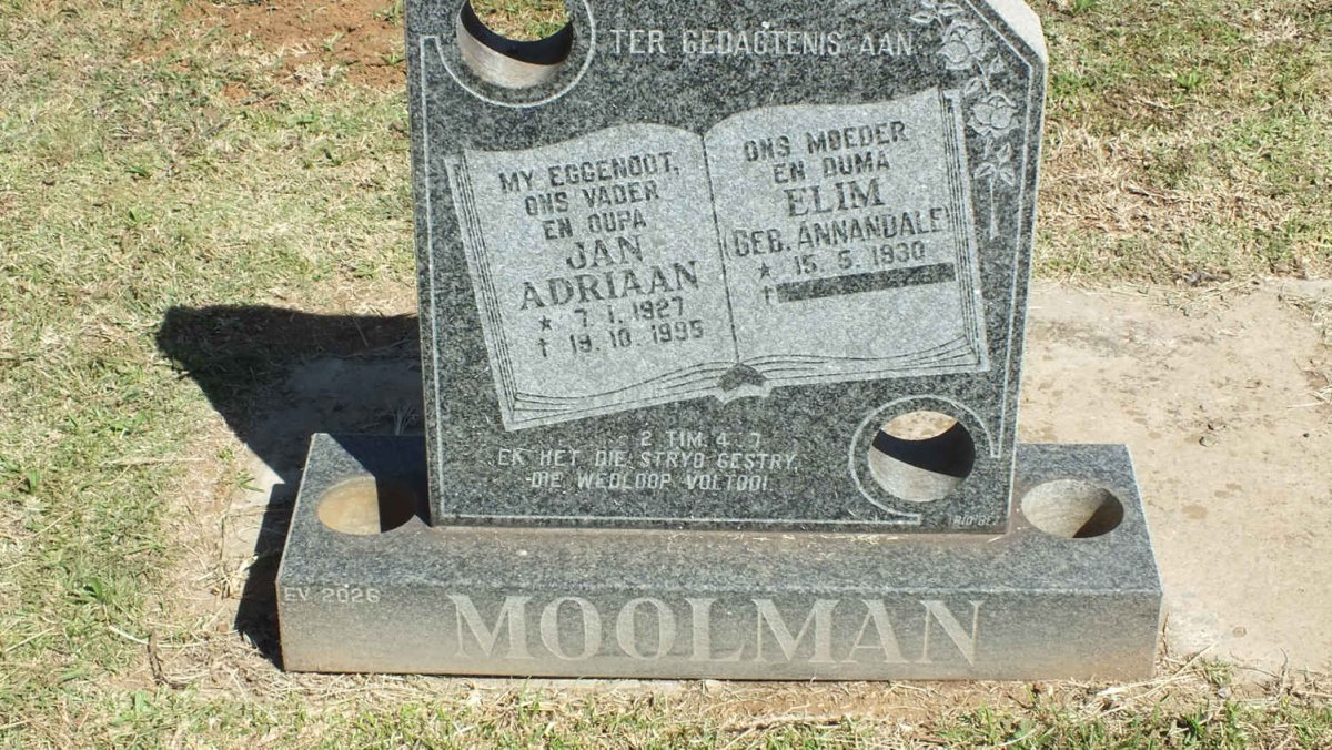 MOOLMAN Jan Adriaan 1927-1995 &amp; Elim ANNANDALE 1930-