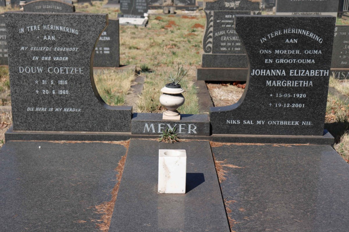 MEYER Douw Coetzee 1915-1969 & Johanna Elizabeth Margrietha 1920-2001