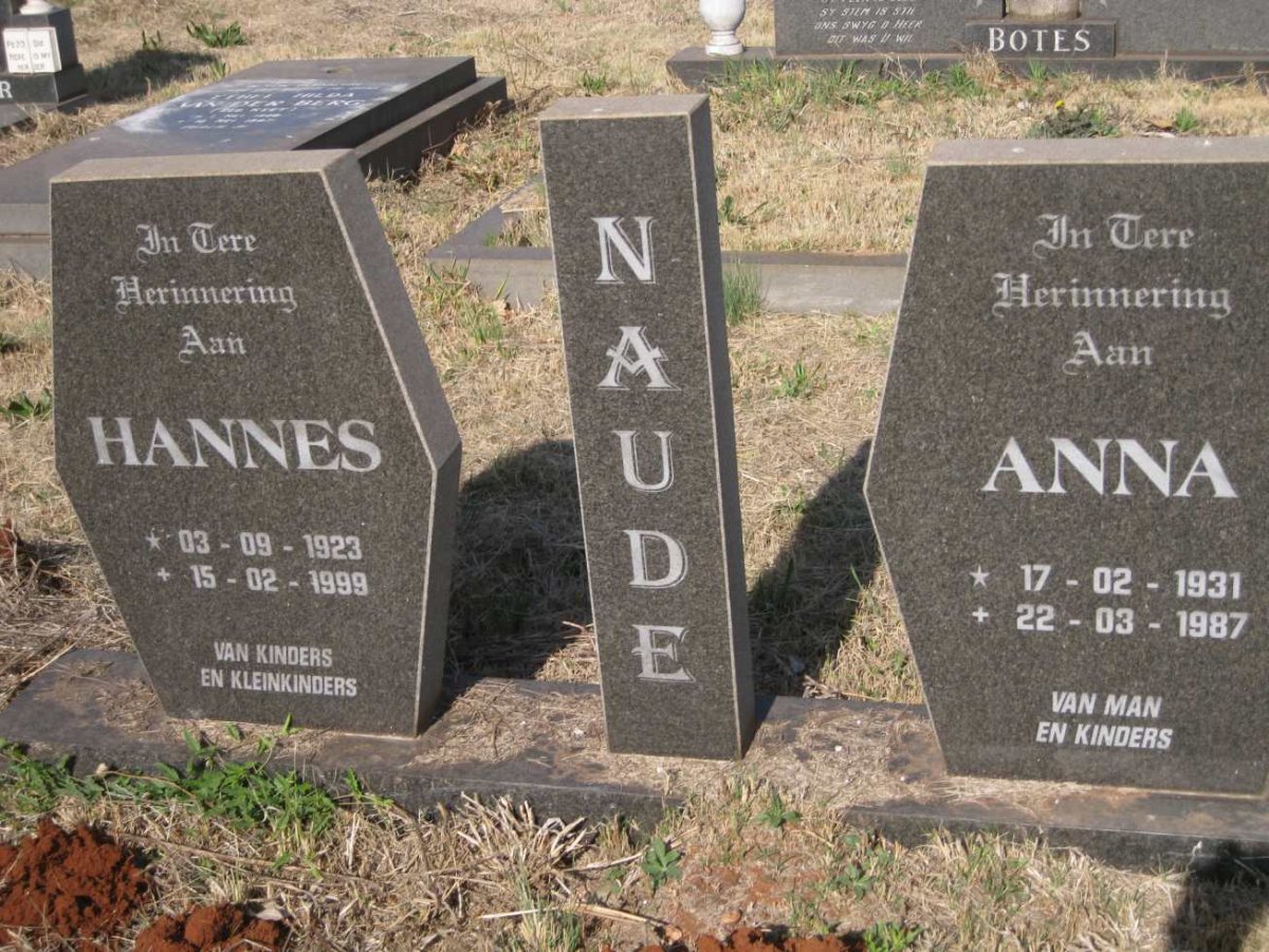 NAUDE Hannes 1923-1999 & Anna 1931-1987