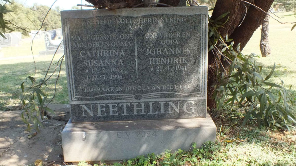 NEETHLING Johannes Hendrik 1941- &amp; Cathrina Susanna 1943-1996