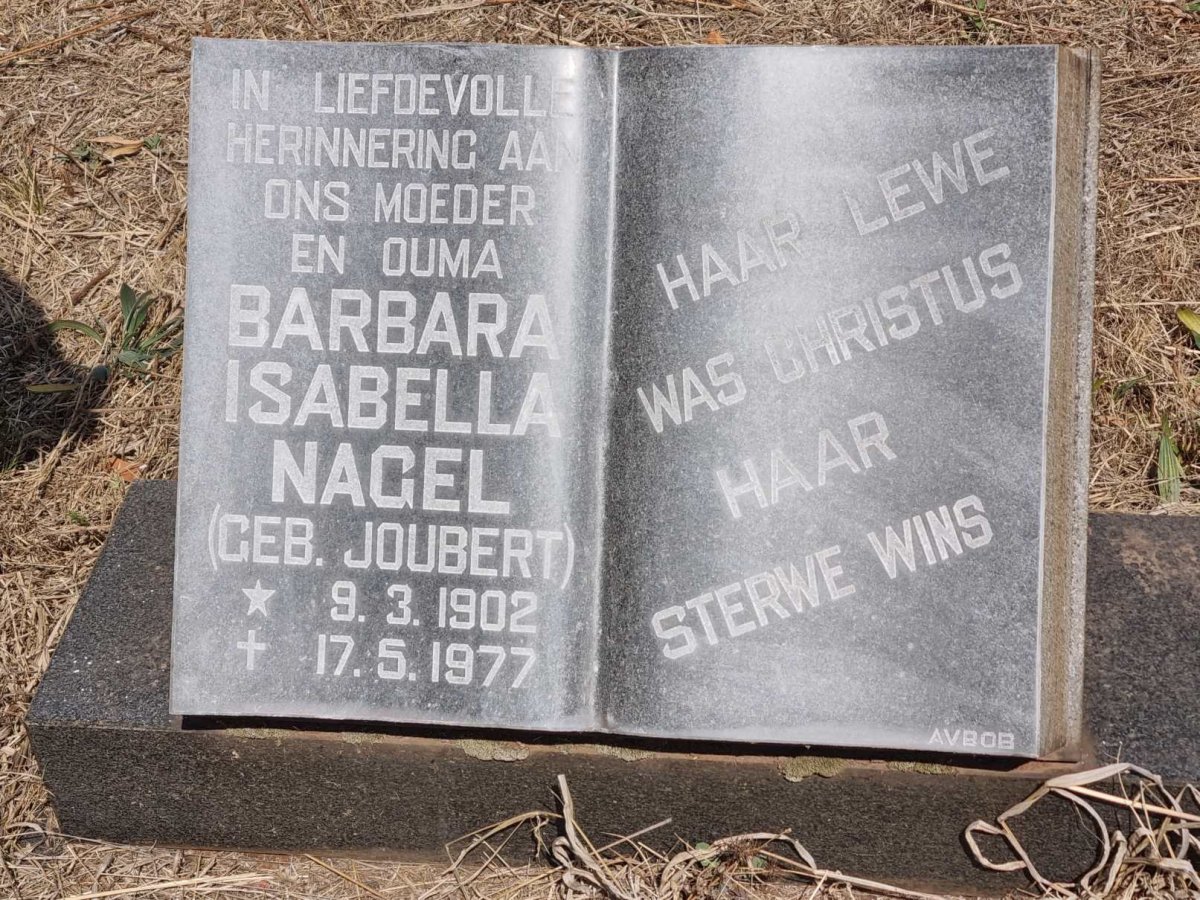 NAGEL Barbara Isabella nee JOUBERT 1902-1977