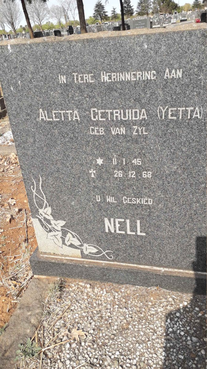 NELL Aletta Getruida nee VAN ZYL 1945-1968