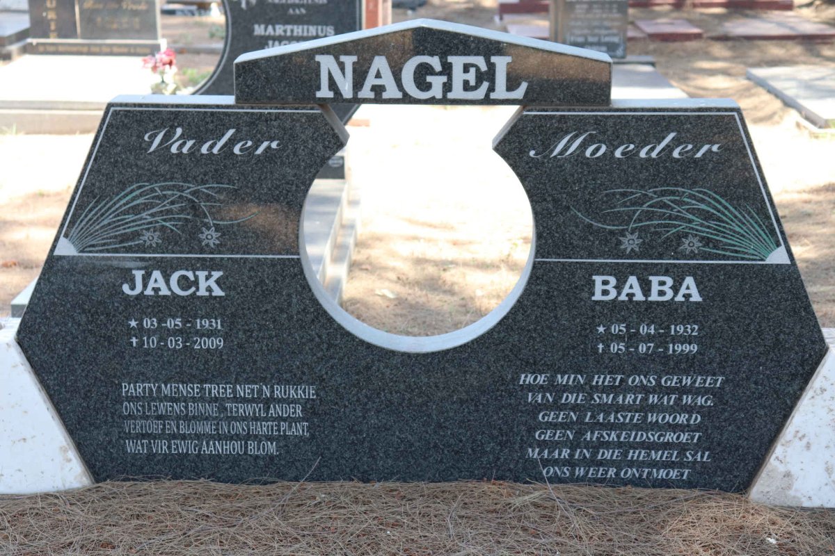 NAGEL Jack 1931-2009 & Baba 1932-1999