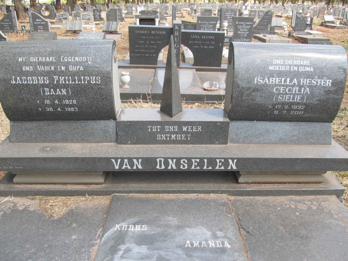 ONSELEN Jacobus Phillipus, van 1926-1983 &amp; Isabella Hester Cecilia 1932-2011