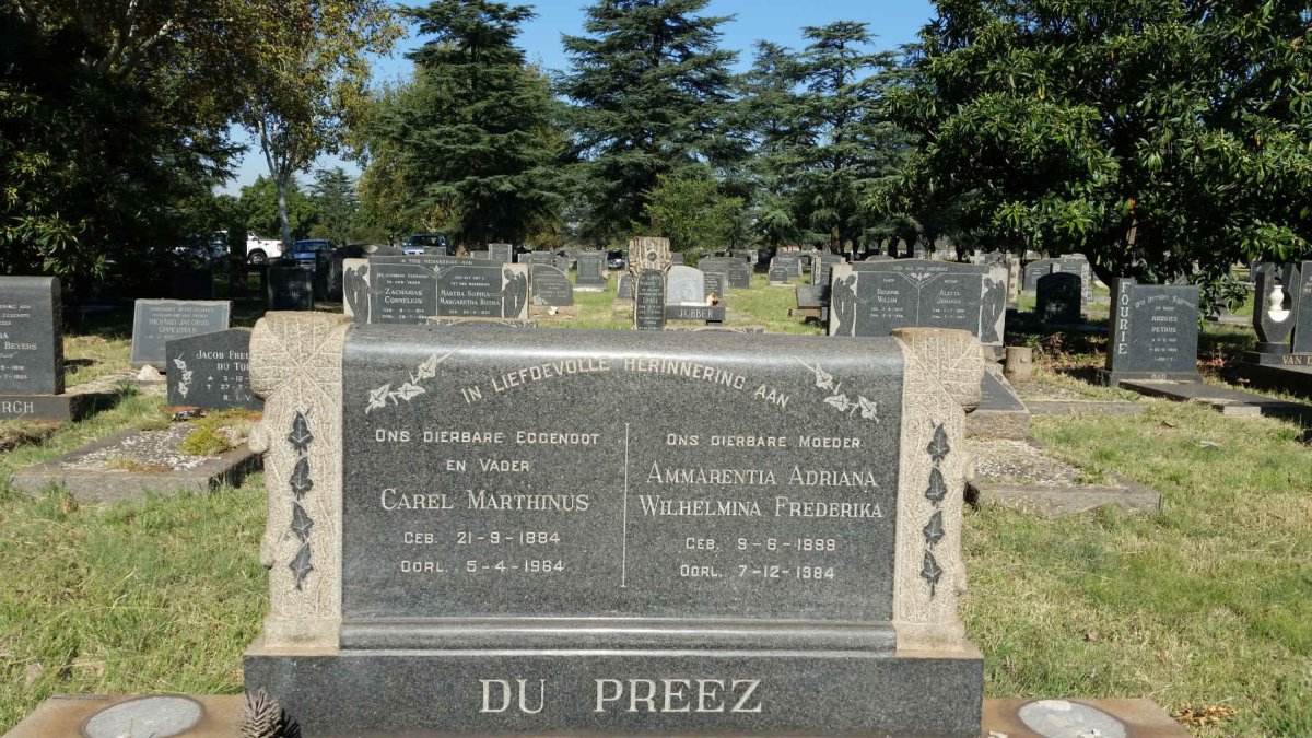 PREEZ Carel Marthinus, du 1884-1964 &amp; Ammarentia Adriana Wilhelmina Frederika 1899-1984