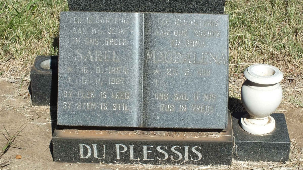 PLESSIS Magdalena, du 1918- :: DU PLESSIS Sarel 1954-1987