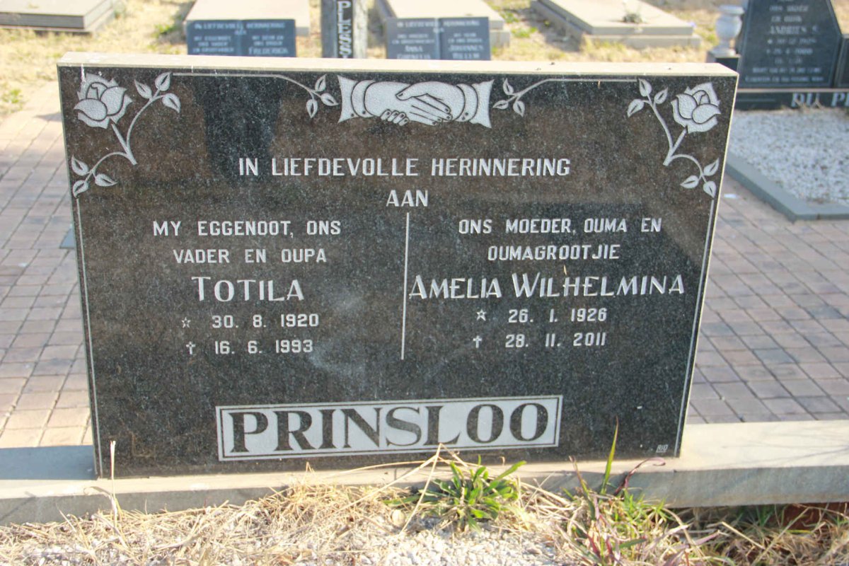 PRINSLOO Totila 1920-1993 &amp; Amelia Wilhelmina 1926-2011