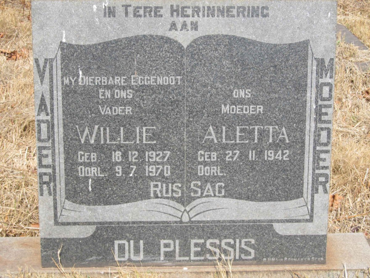 PLESSIS Willie, du 1927-1970 &amp; Aletta 1942-
