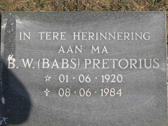 PRETORIUS J.H. 1919-1974 &amp; B.W. 1920-1984