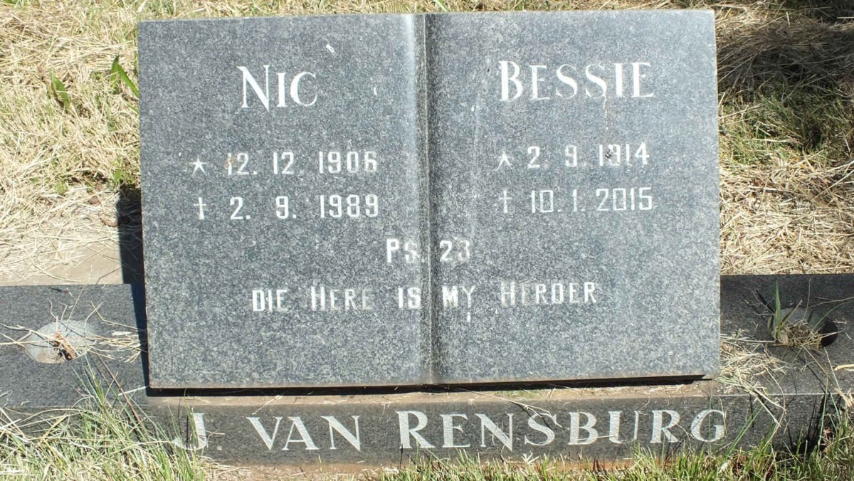 RENSBURG Nic, J. van 1906-1989 &amp; Bessie 1914-2015
