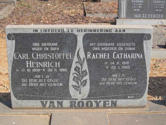 ROOYEN Carl Christoffel Heinrich 1908-1985 &amp; Rachel Catharina 1912-1980