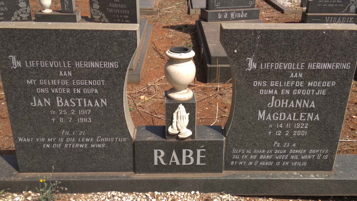 RABE Jan Bastiaan 1917-1983 &amp; Johanna Magdalena 1922-2001