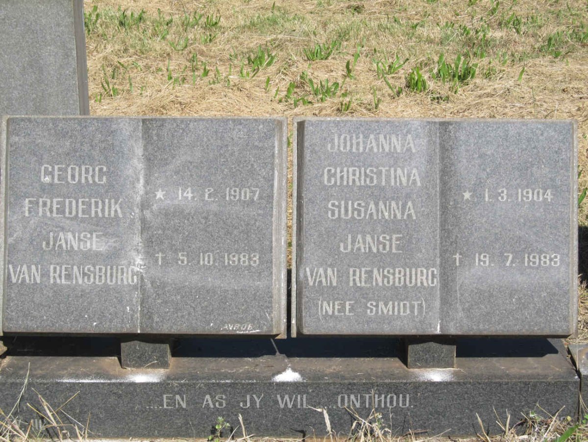 RENSBURG Georg Frederik, Janse van 1907-1983 &amp; Johanna Christina Susanna SMIDT 1904-1983